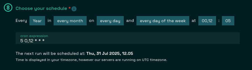 Screen shot showing backup schedule