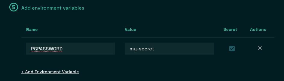 Screen shot showing secret environment variable